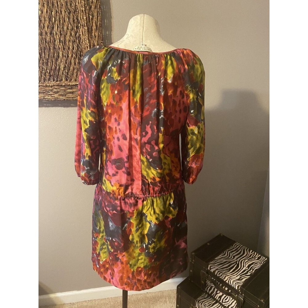 Trina Turk Silk Mulicolor Dropped Waist 3/4 Long Sleeve Dress 8 Medium - Picture 5 of 9